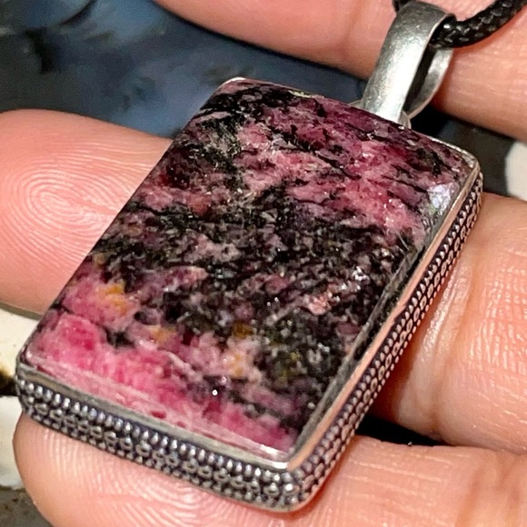 Rectangular Rhodonite Pendant 1 7/8” - Picture 12 of 16